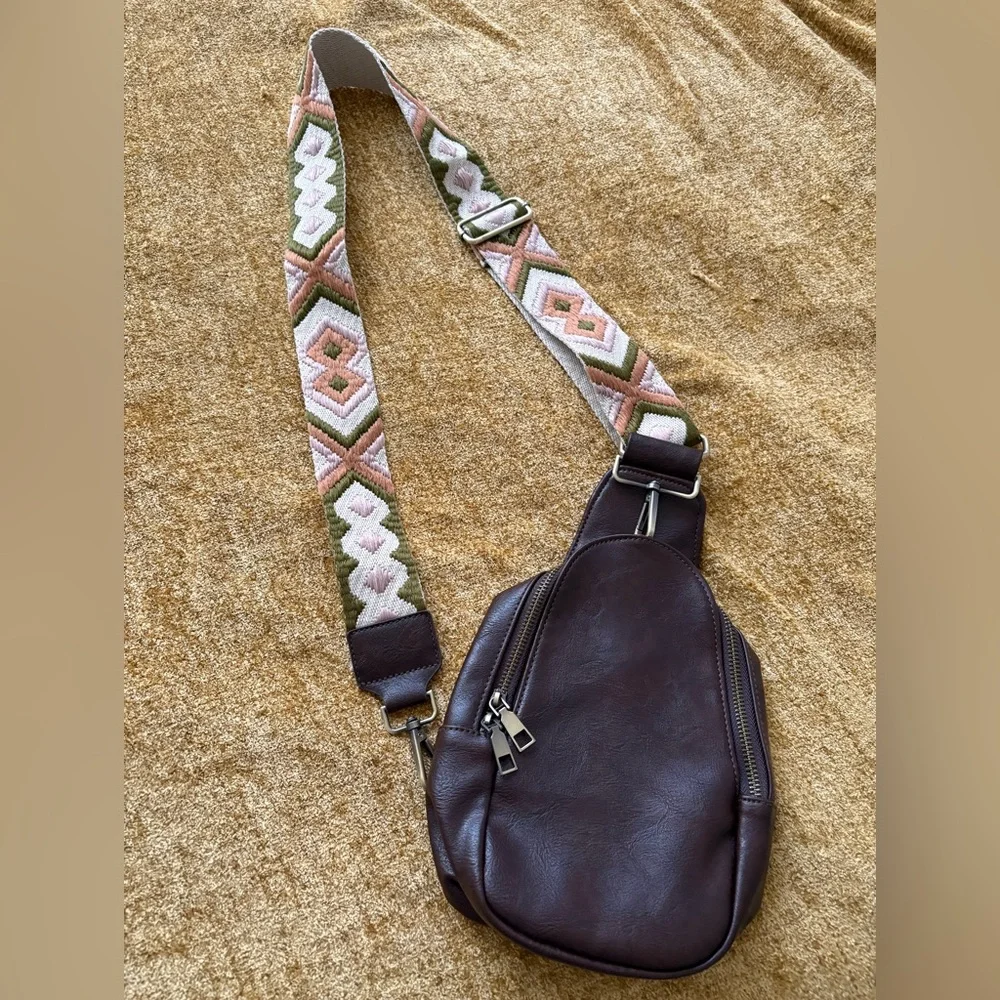 Modern & Chic Sling Bag with Patterned Strap - Picture 2 of 7